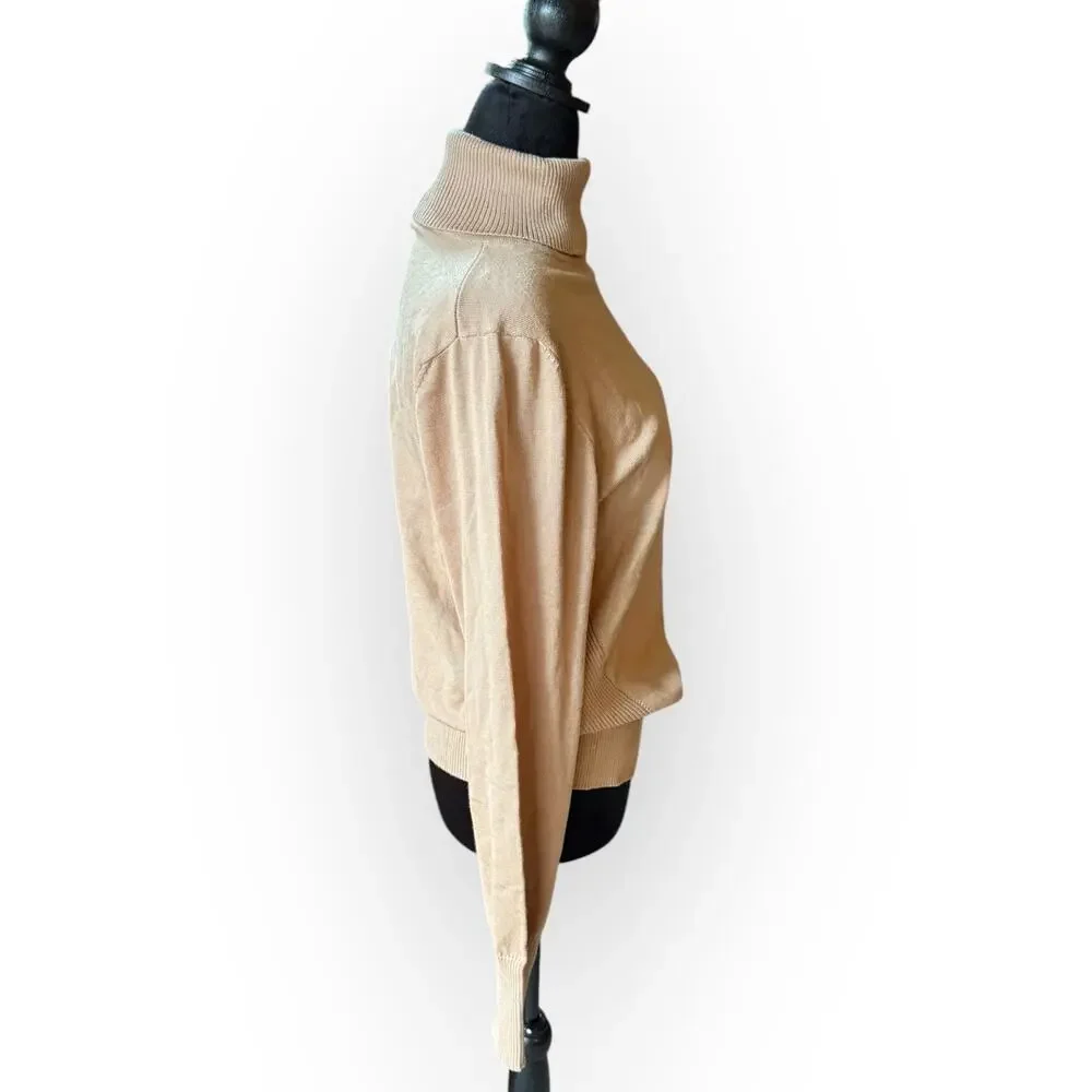 Telluride Women's Tan Knit Turtleneck Sweater with Side Ribbing Size Large - NWT